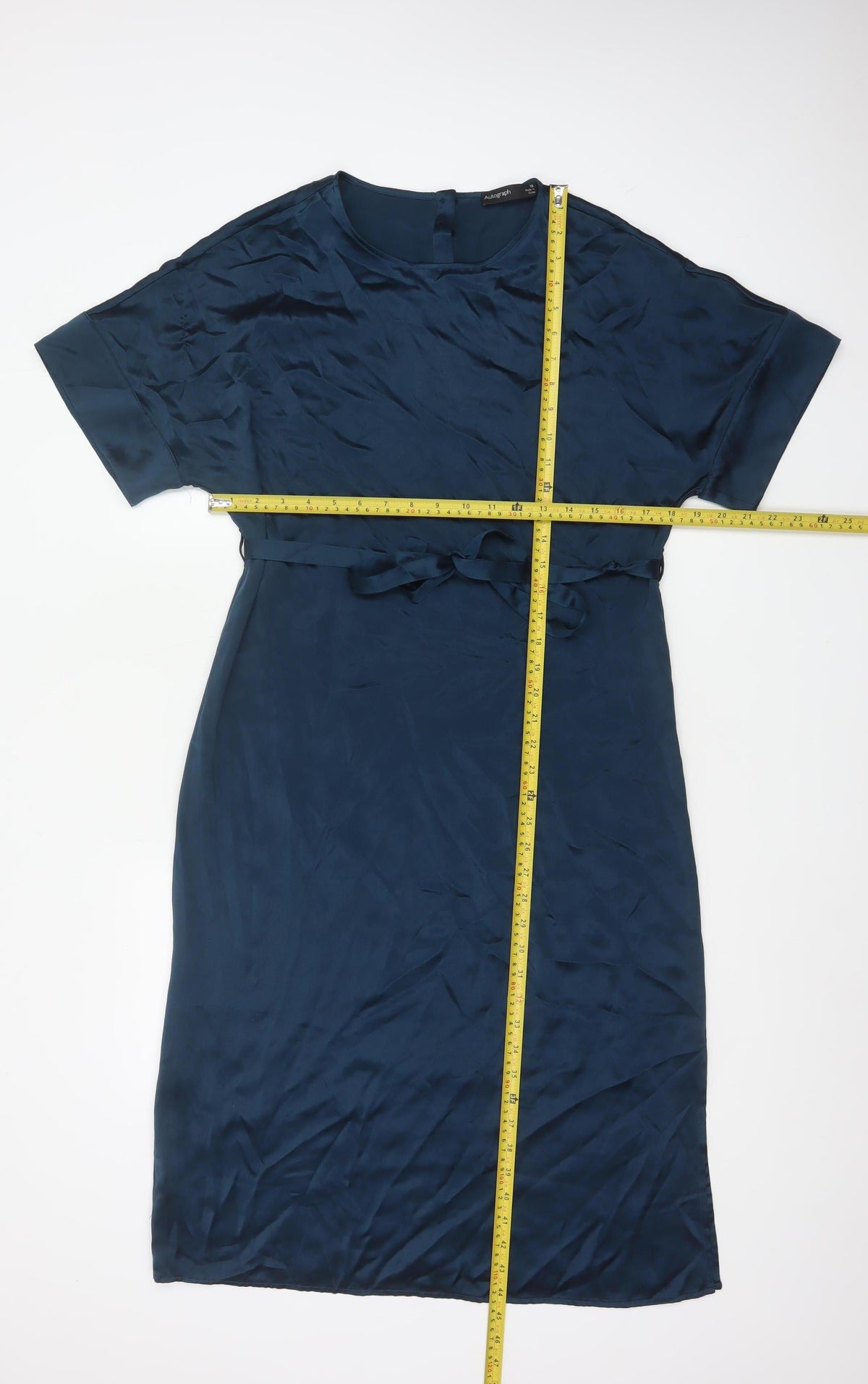 Back view of Autograph Women Blue UK 10 Silk Blouson Belted Knee Dress