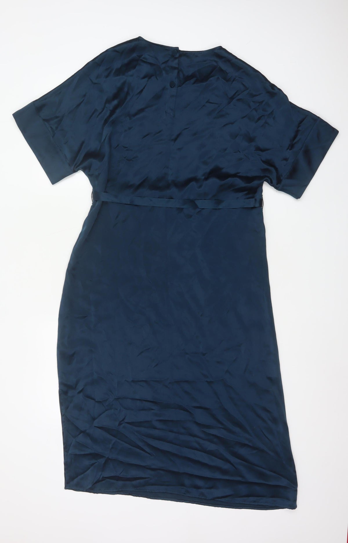 Close-up detail of Autograph Women Blue UK 10 Silk Blouson Belted Knee Dress