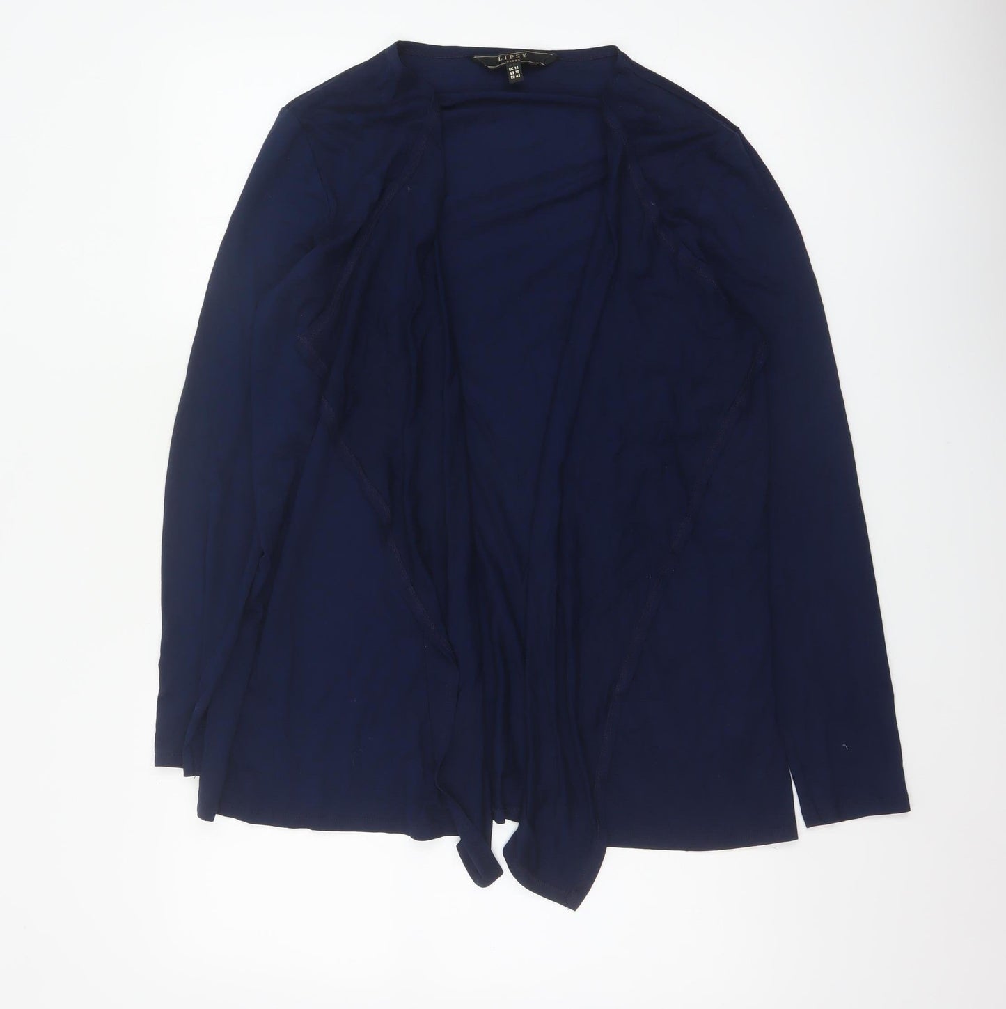 Lipsy Women Blue UK 14 Wrap Tie Front Long Sleeve Jersey Blouse