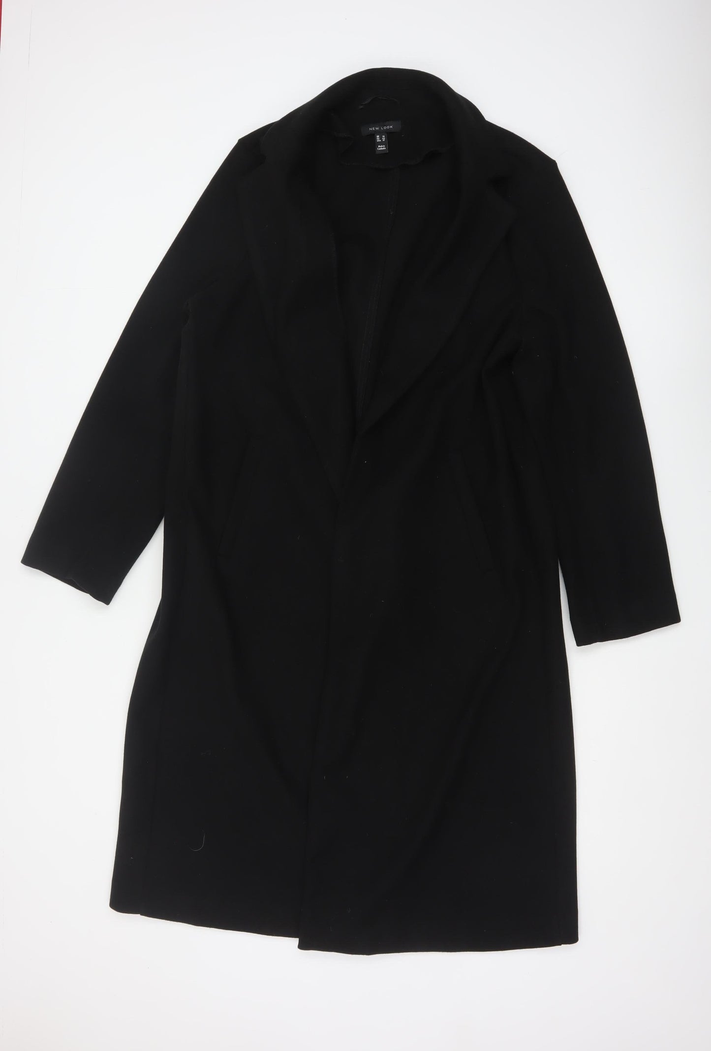 New Look Women’s Black UK 14 Long Open Overcoat Collared
