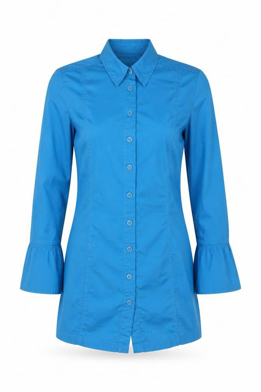 Zara Women Blue M Cotton Stretch Long Sleeve Shirt Dress