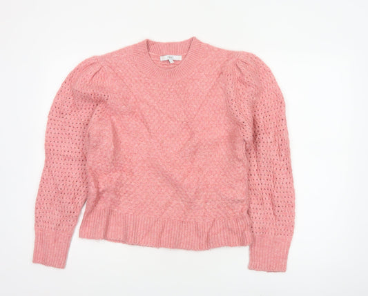 Next Women’s Pink UK 12 Cable Knit Puff Sleeve Crew Neck Jumper
