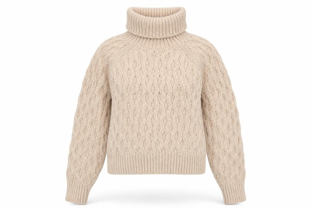 H&M Women Beige XS Cable-Knit Roll Neck Chunky Jumper