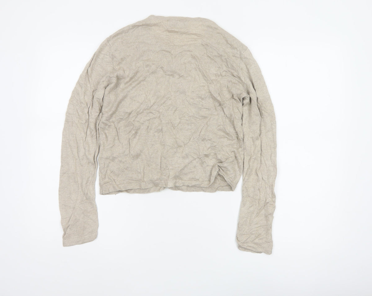 Patsy Seddon Women Beige M Linen Floral Embroidered Cardigan