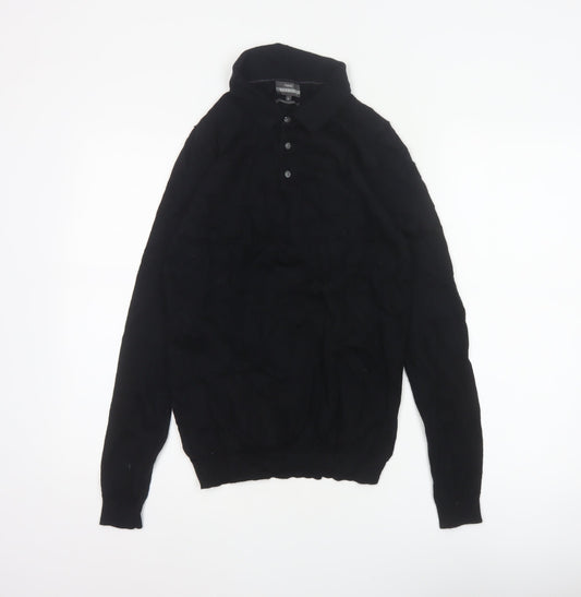 Next Men's Black Small Merino Wool High Neck Henley Jumper
