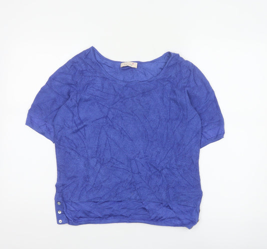 Marks & Spencer Women Blue UK 14 Short Sleeve Knit Jumper Button Detail