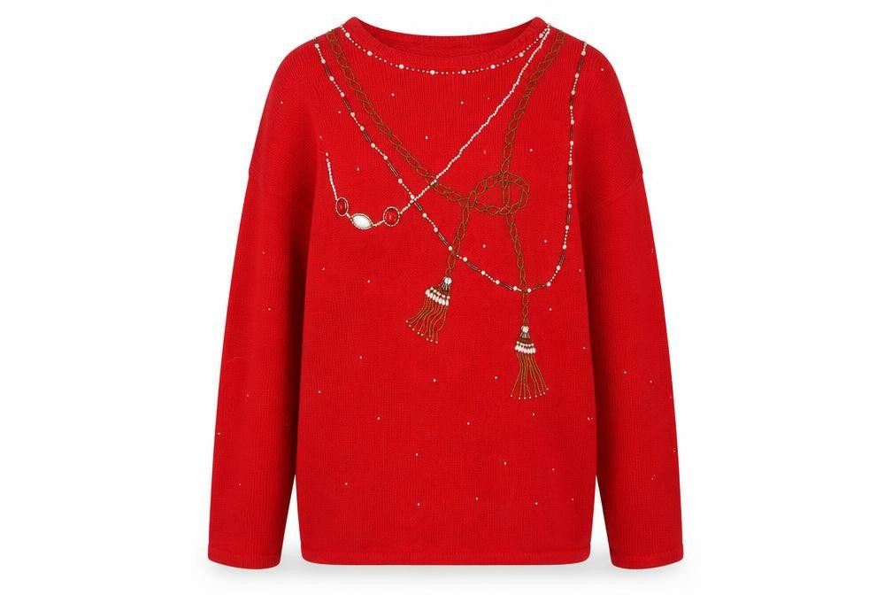 Karen Mens Scott Red L Beaded Ramie Cotton Pullover Jumper