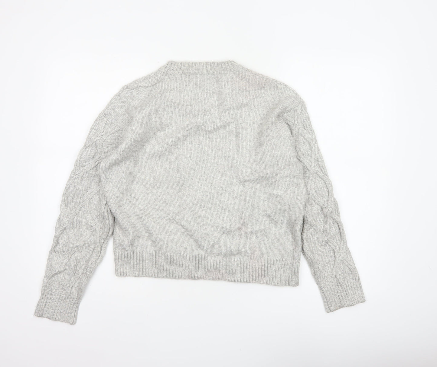Marks & Spencer Women Grey S Cable-Knit Crew Neck Pullover Jumper