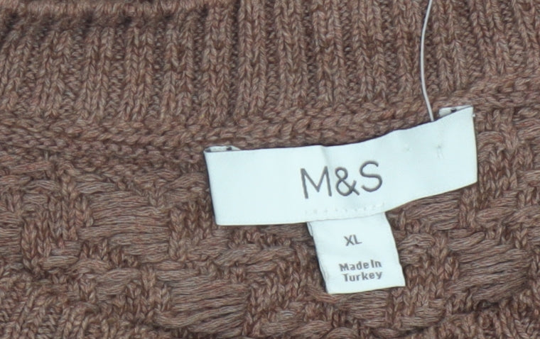 Marks and Spencer Women Brown XL Textured Knit Short Sleeve Cardigan