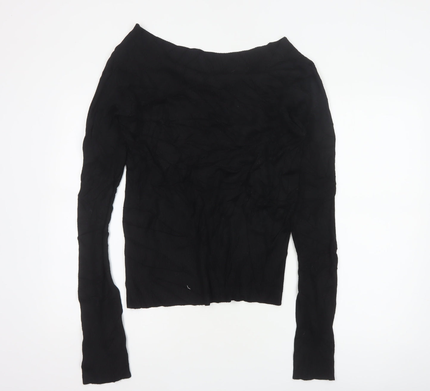 Wallis Women Black UK 12 Boat Neck Slim Fit Ribbed Knit Jumper
