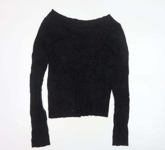 Wallis Women Black UK 12 Boat Neck Slim Fit Ribbed Knit Jumper