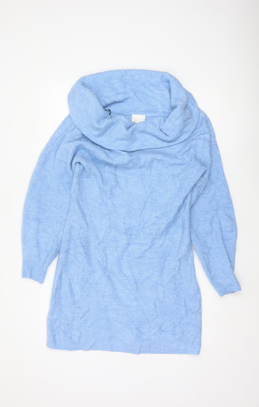 H&M Women Blue L Cowl Neck Long Sleeve Knit Tunic Jumper