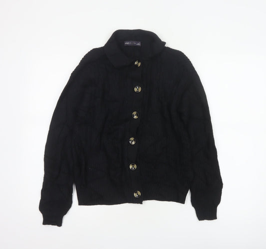 Marks & Spencer Women Black S Cable Knit Collared Button Cardigan