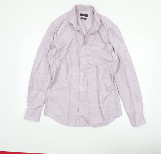 Hugo Boss Men's Pink 15.5 Slim Fit Geometric Cotton Button-Up Shirt