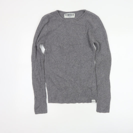 Komodo Women Grey Size 2 100% Cashmere Rib Knit Pullover Jumper