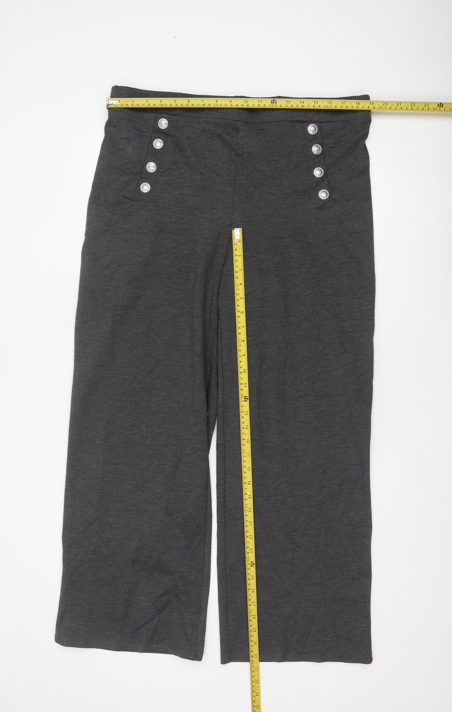 H&M Women Grey UK 18 Wide-Leg Sailor Button Trousers