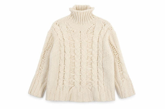 Zara Women Ivory L Cable Knit Roll Neck Chunky Jumper