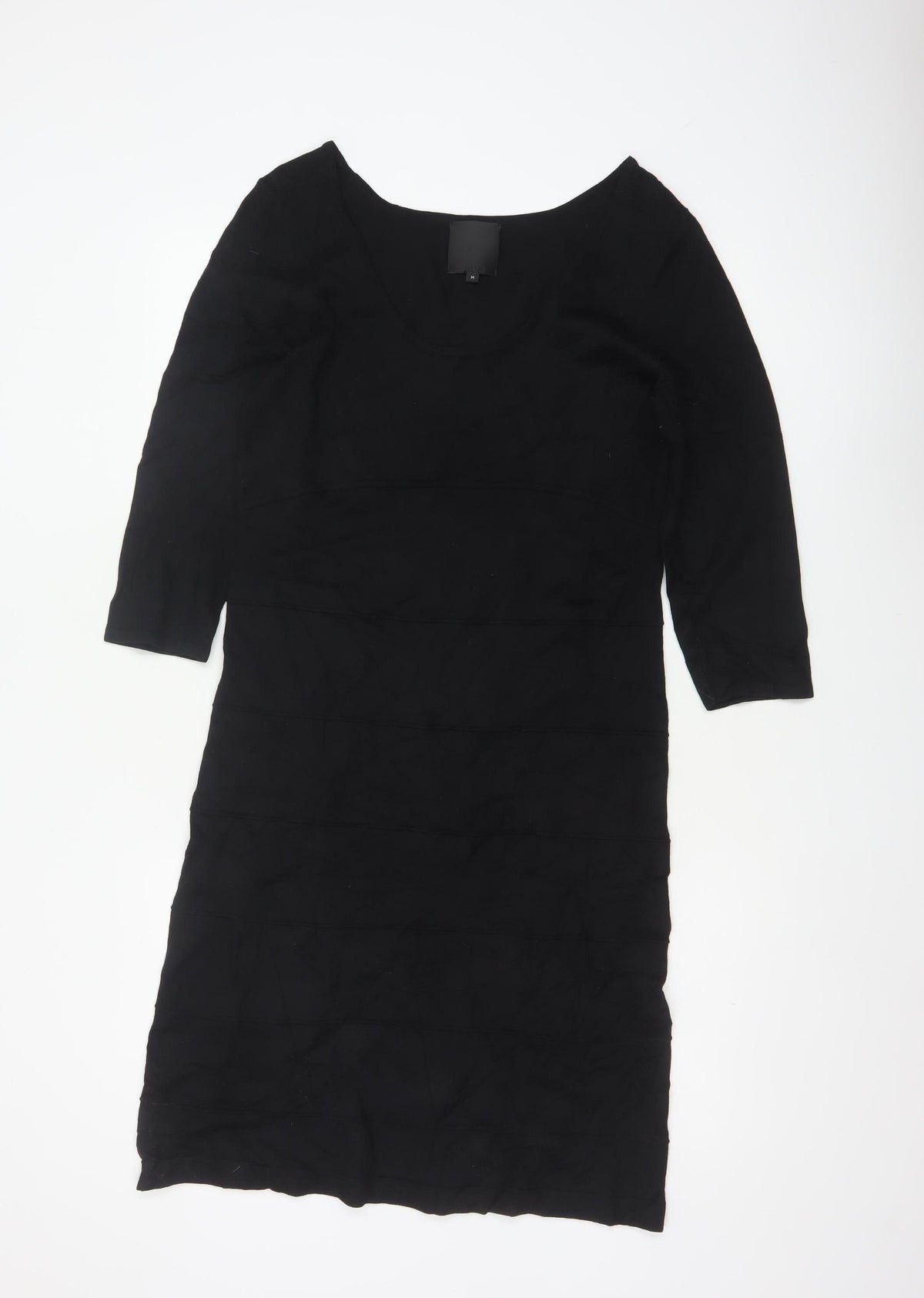 Gestuz Women Black M Knee Length Sheath Knit 3/4 Sleeve Dress