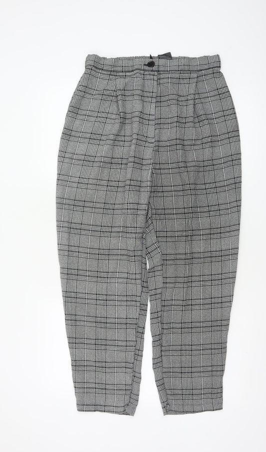 H&M Women’s Grey Check Paperbag Tapered Trousers UK 14