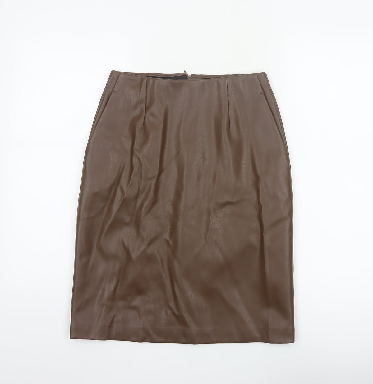 Marks & Spencer Women Brown UK 8 Faux Leather Pencil Knee Skirt