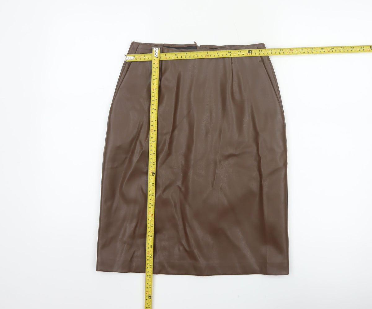 Marks & Spencer Women Brown UK 8 Faux Leather Pencil Knee Skirt