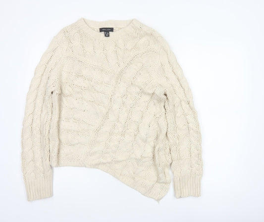 New Look Women Ivory UK 12 Cable-Knit Crew Neck Acrylic Pullover Jumper