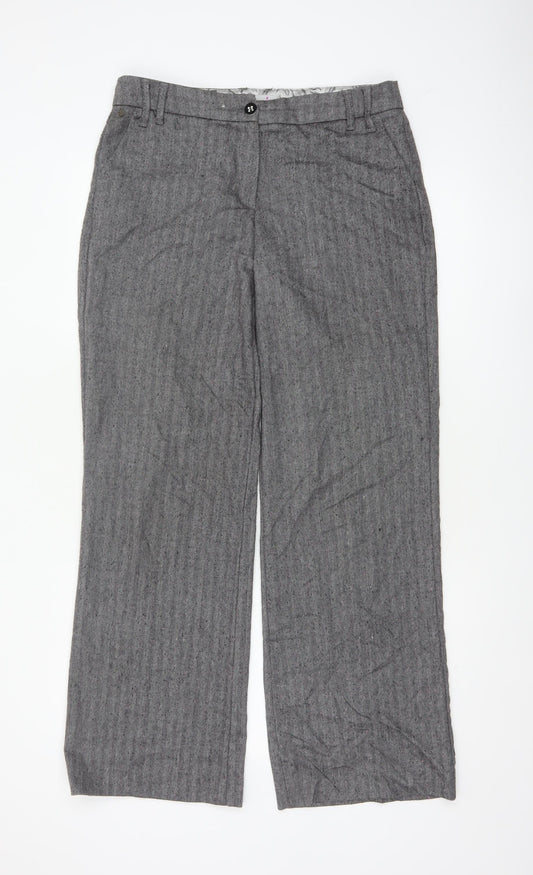 Per Una Women Grey Herringbone Linen Blend Straight Trousers UK 12