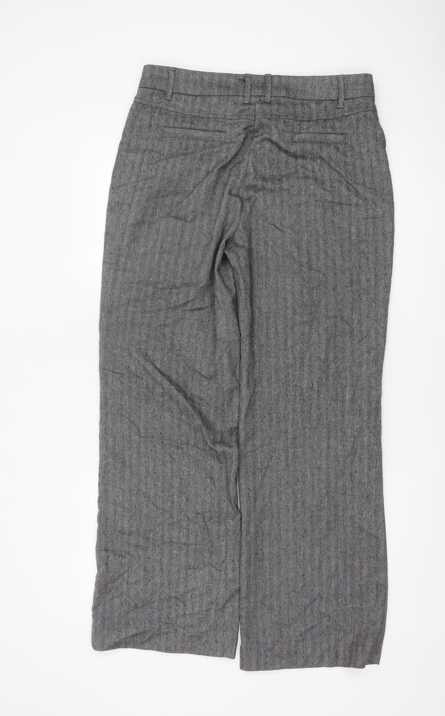 Per Una Women Grey Herringbone Linen Blend Straight Trousers UK 12