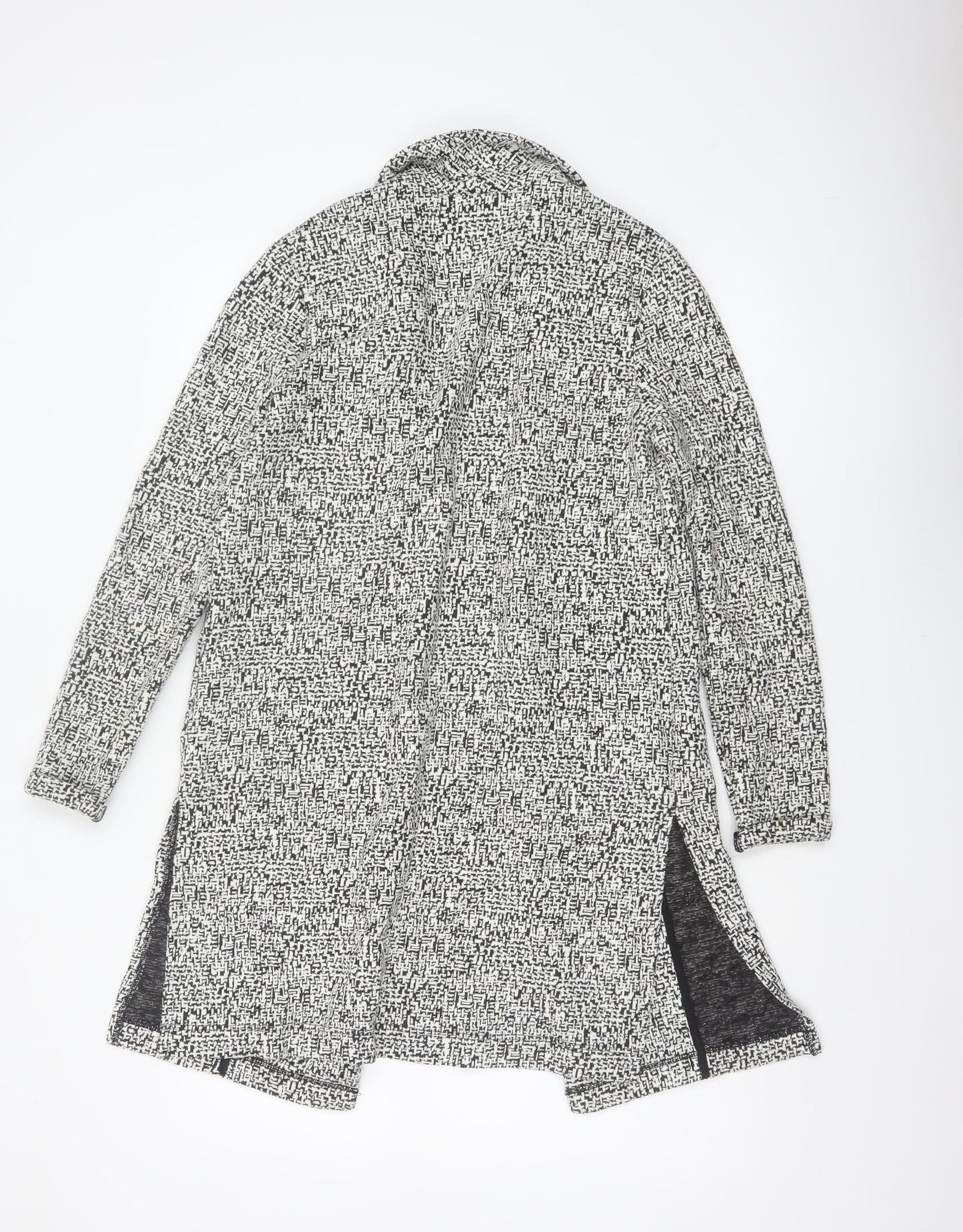 Miss Selfridge Women Black White UK 6 Long Open Knit Jacket Geometric