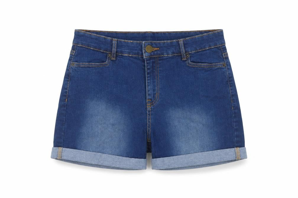 Oasis Women’s Blue Denim Cuffed Shorts UK 14 Stretch High Waist