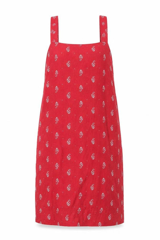 Next Women Red Linen Blend Floral Knee Length Sheath Dress UK 12
