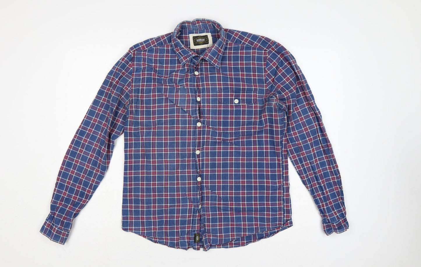 Barbour International Men’s Blue Plaid Check Long Sleeve Shirt M