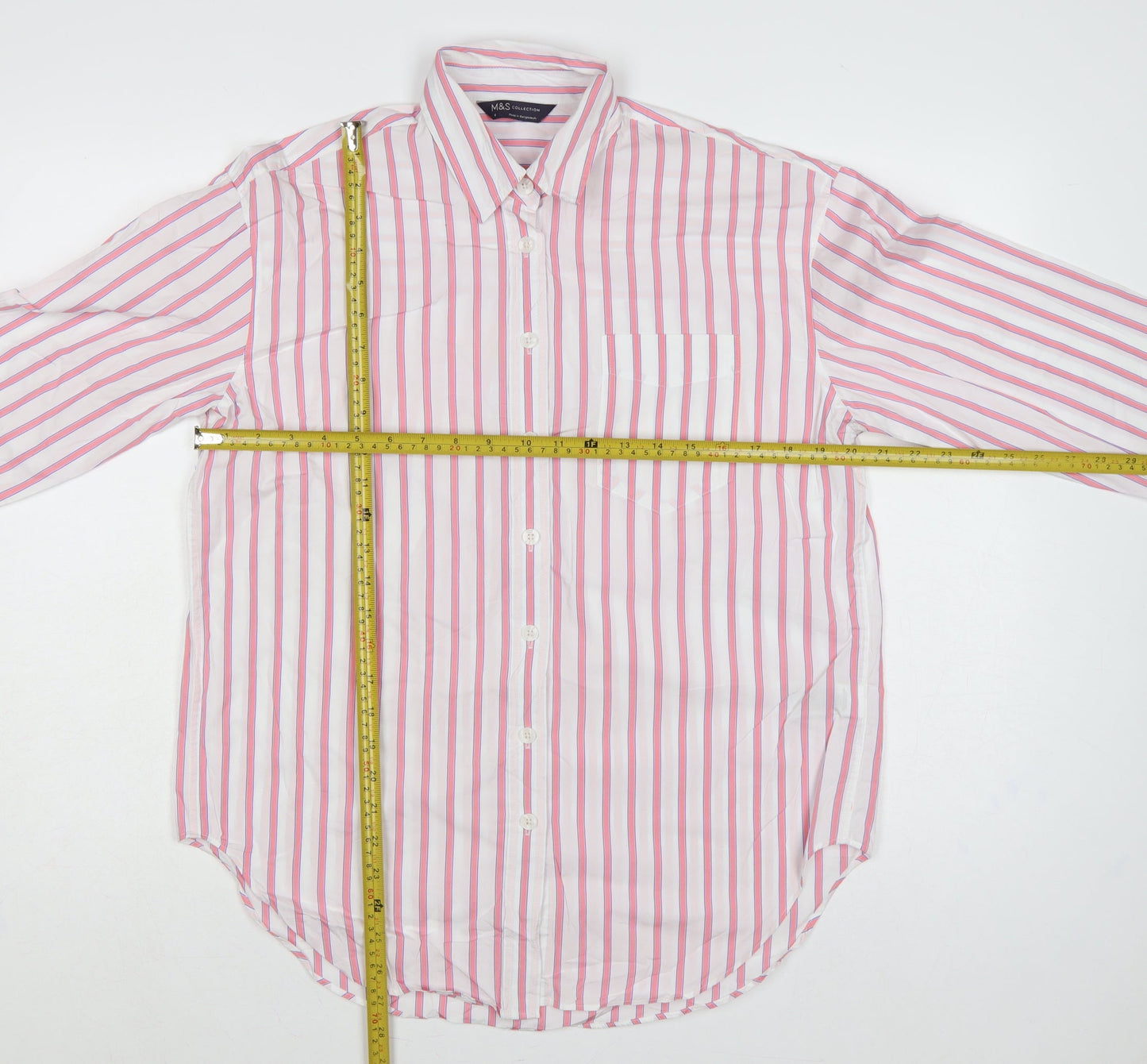Marks & Spencer Women Pink Striped Cotton Button-Up Shirt UK 14