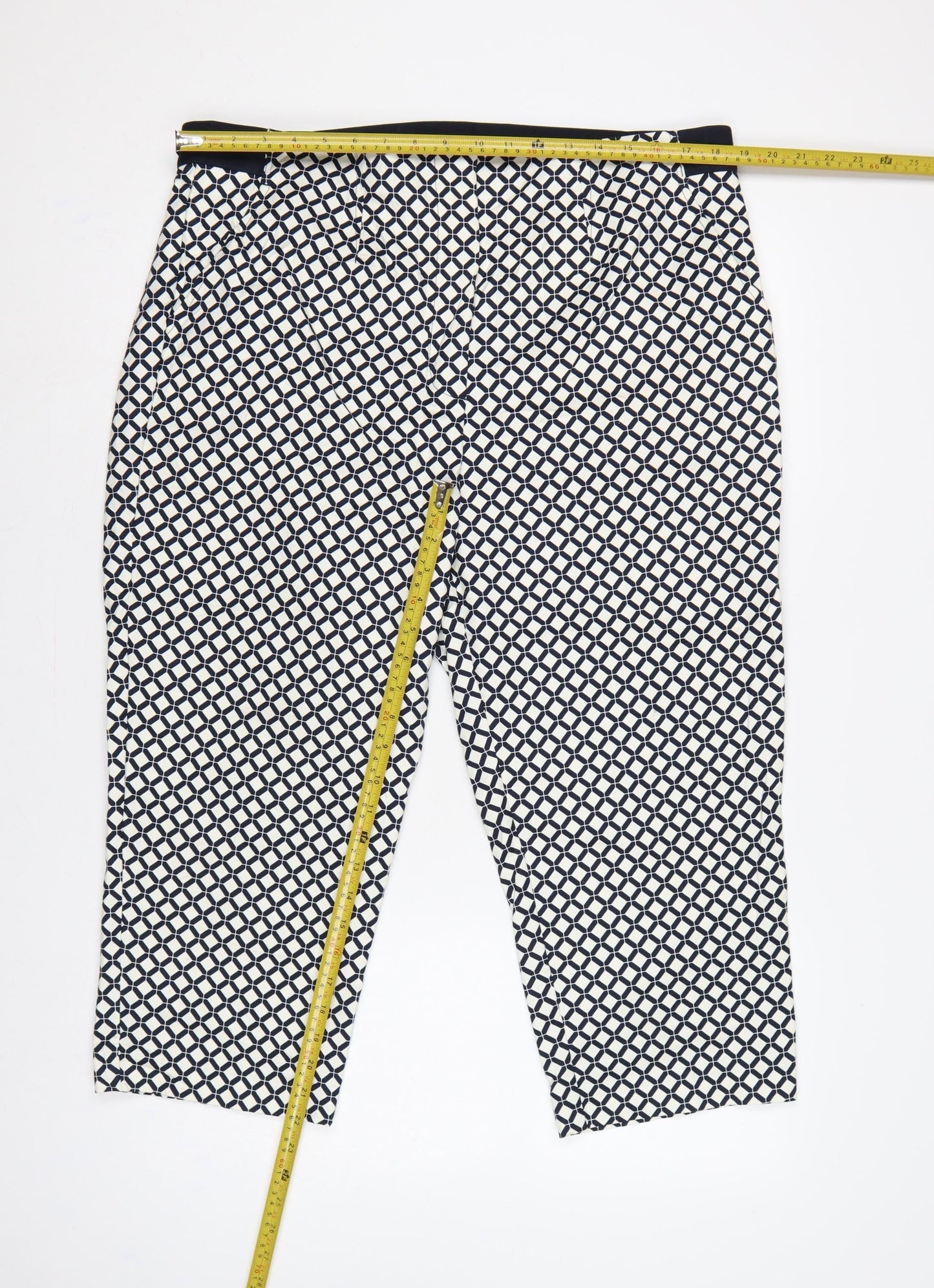 Marks and Spencer Women’s Black Ivory Geometric Straight Trousers UK 20