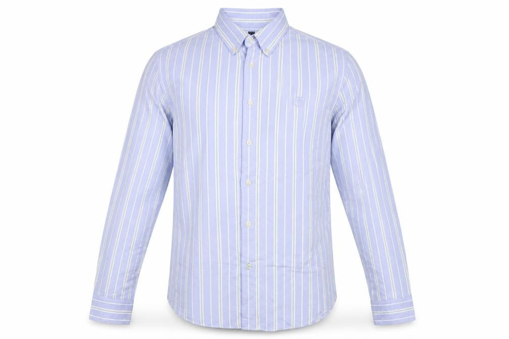 Marks & Spencer Men Blue S Striped Button-Down Cotton Shirt
