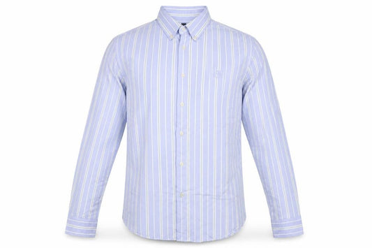 Marks & Spencer Men Blue S Striped Button-Down Cotton Shirt