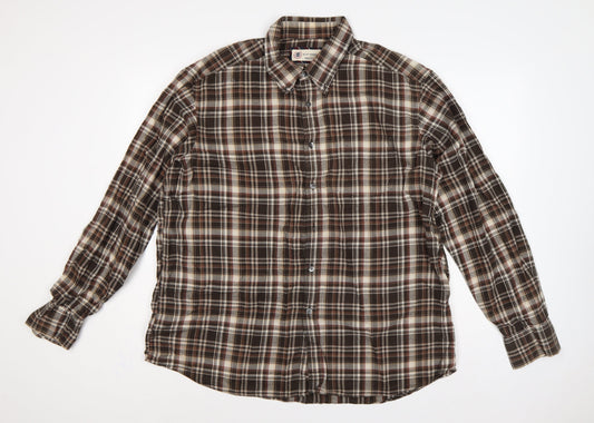 Marks & Spencer Men Brown XL Plaid Cotton Button-Down Long Sleeve Shirt