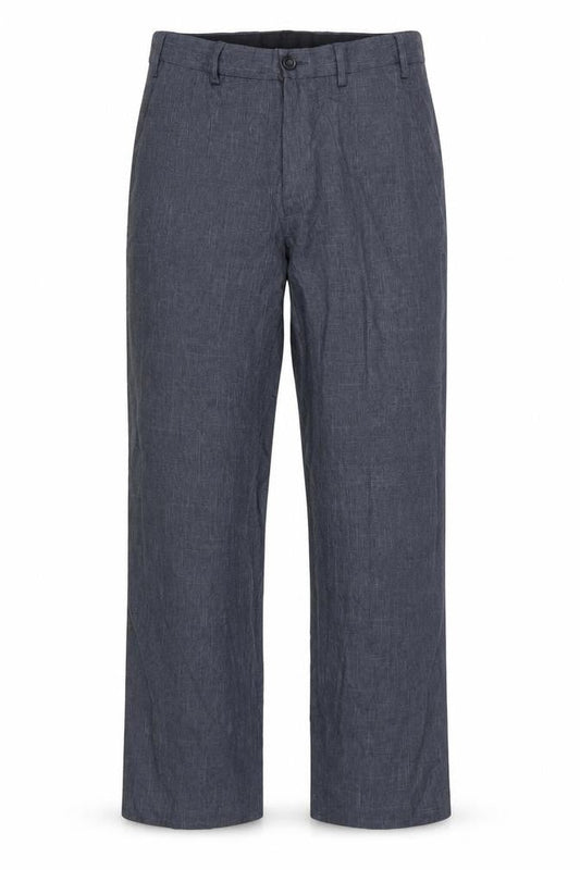 Marks & Spencer Men Grey 30L Regular Chambray Straight Trousers