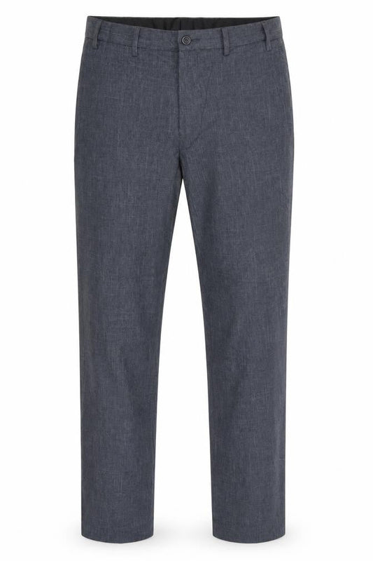 Marks & Spencer Men Blue 32 Regular Chambray Straight Dress Trousers
