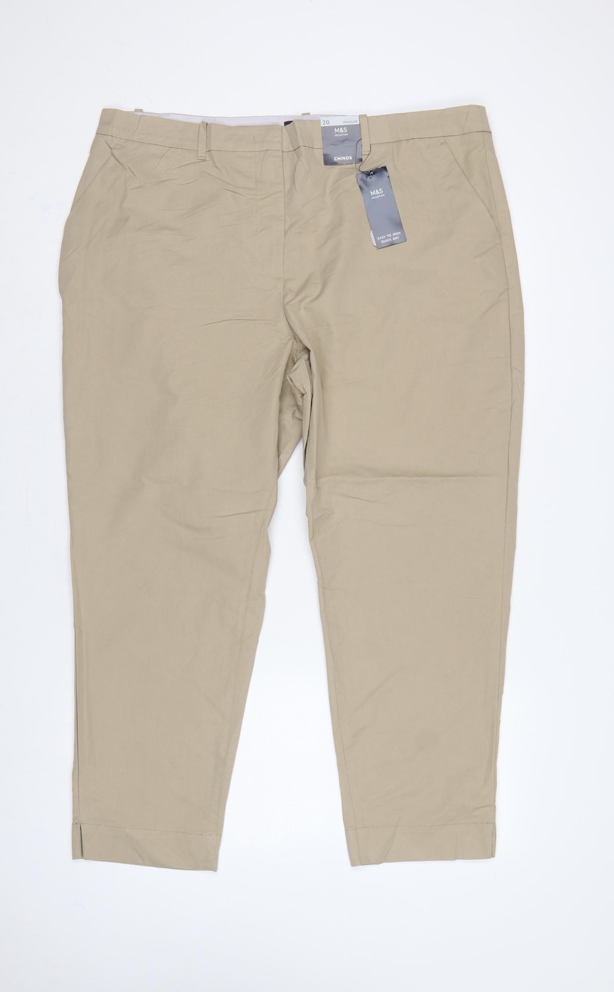 Marks & Spencer Women Beige UK 20 Regular Tapered Chino Trousers