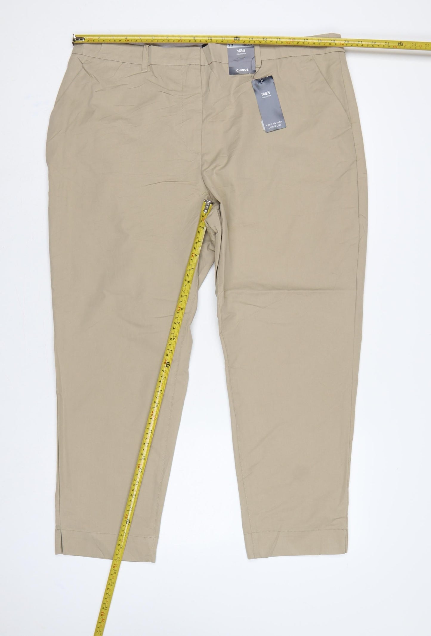 Marks & Spencer Women Beige UK 20 Regular Tapered Chino Trousers