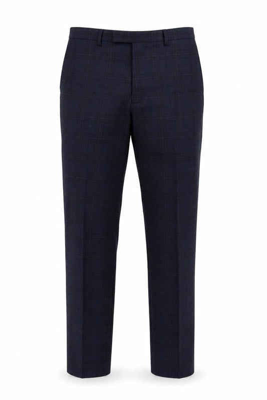 Marks & Spencer Men’s Blue 32 Linen Blend Plaid Dress Trousers