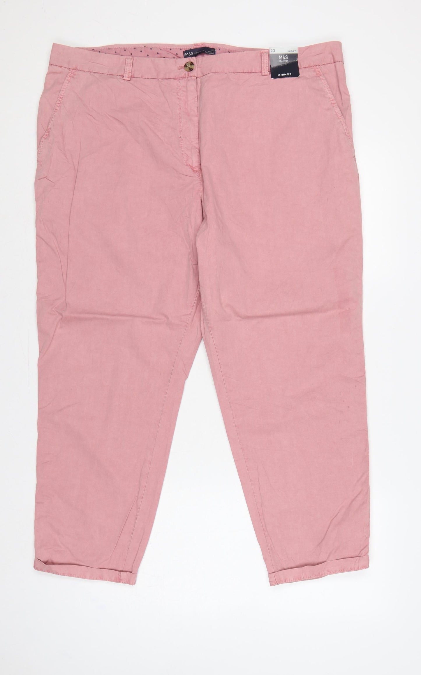 Marks & Spencer Women’s Pink Chino Trousers UK 20 Short 100% Cotton