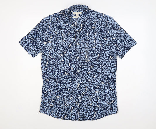 Marks & Spencer Men Blue Floral Hawaiian Cotton Shirt S Regular
