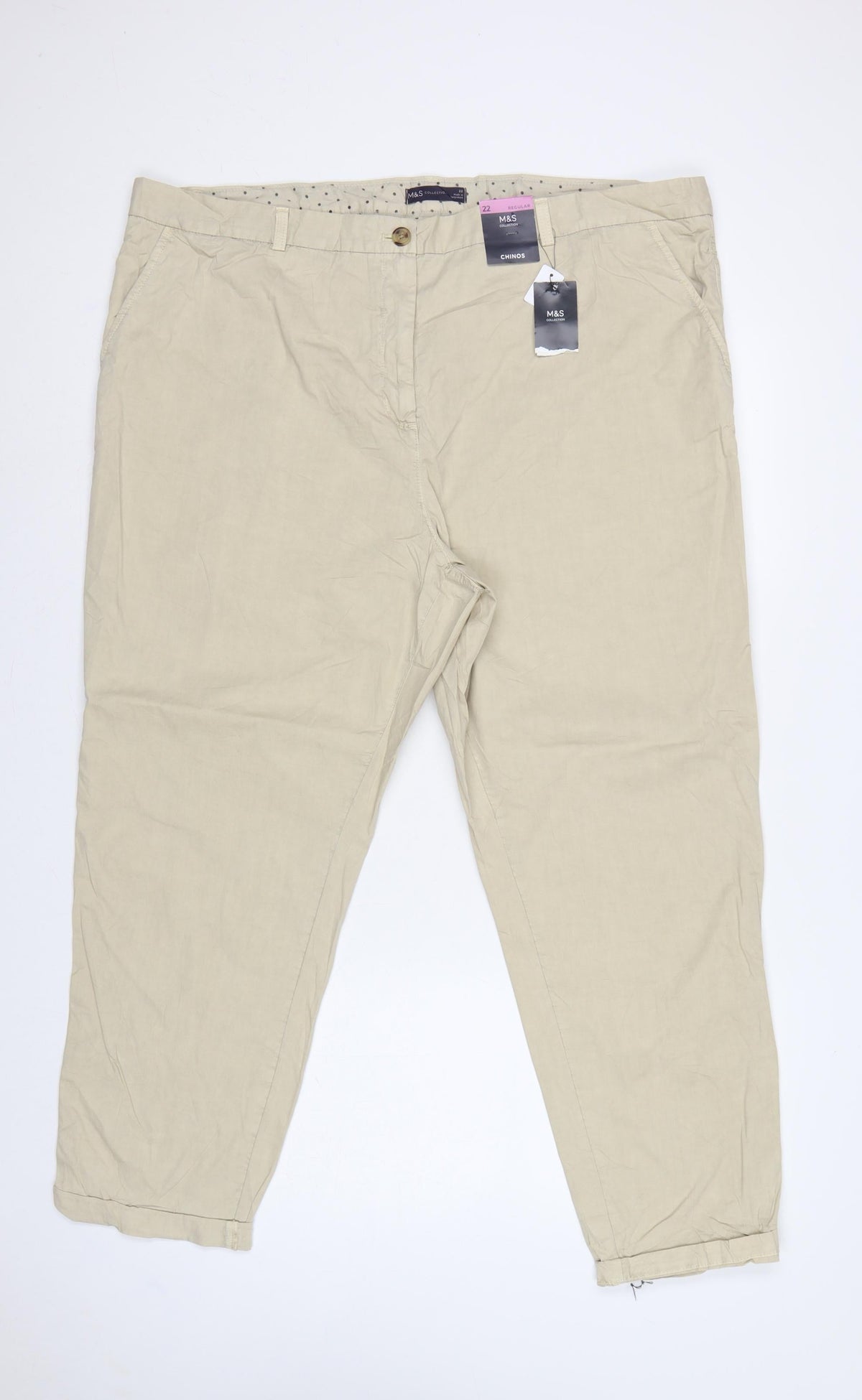 Marks & Spencer Women’s Beige UK 22 Regular Cotton Chino Trousers NWT