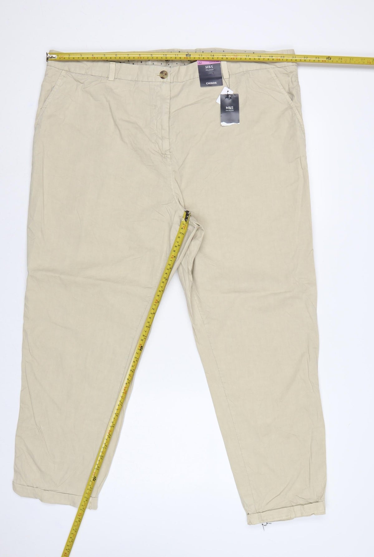 Marks & Spencer Women’s Beige UK 22 Regular Cotton Chino Trousers NWT