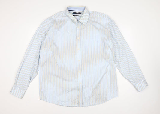 Marks & Spencer Men's Blue Stripe 17.5 Cotton Long Sleeve Shirt