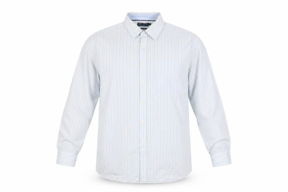 Marks & Spencer Men's Blue Stripe 17.5 Cotton Long Sleeve Shirt