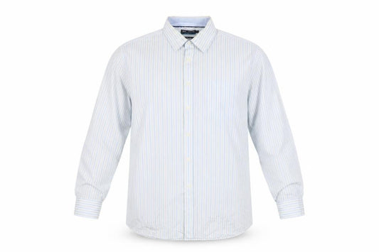 Marks & Spencer Men's Blue Stripe 17.5 Cotton Long Sleeve Shirt