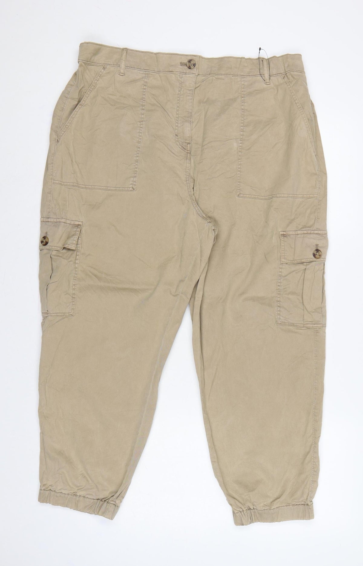 M&S Women’s Beige UK 18 Short Cargo Jogger Trousers Pockets